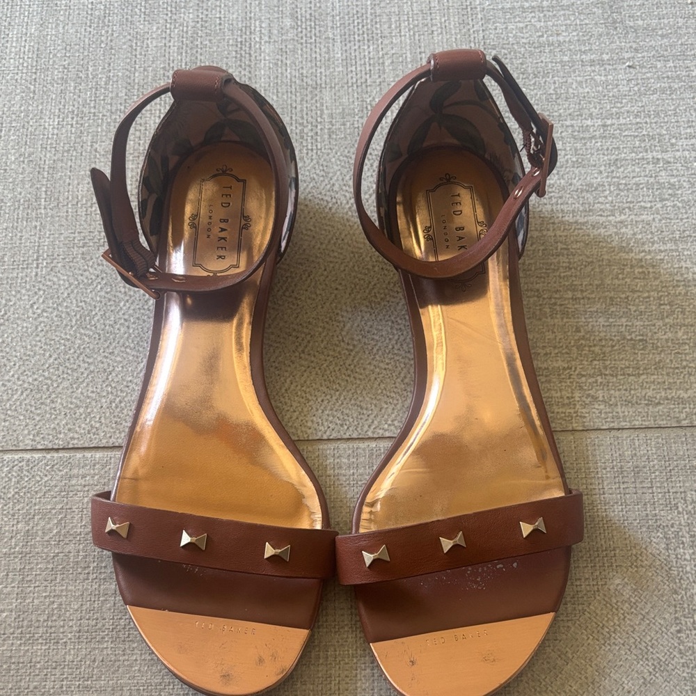 Ted Baker Brown Sandals with Gold Studs Size 10.5